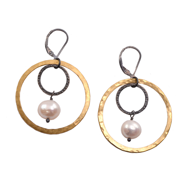 Double Hoop with Pearl Earrings