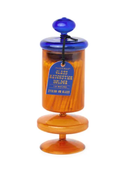 Amber & Blue Glass Matchstick Holder 140ct