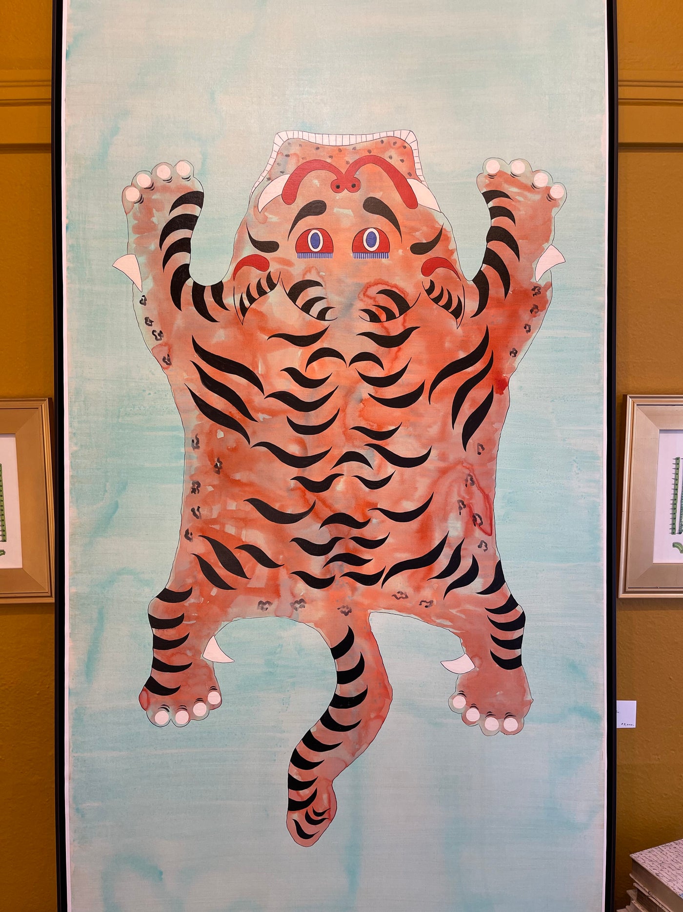 Coral Tiger, watercolor, ink, gouache, framed